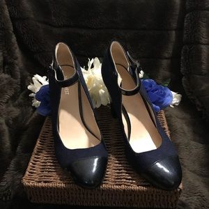 Nine West Blue with black toe, ankle strap, size 9